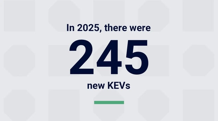 Image illustrating that there were 245 new KEVs in 2025