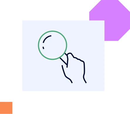 Icon of a hand holding a magnifying glass, representing finding STIGs to implement