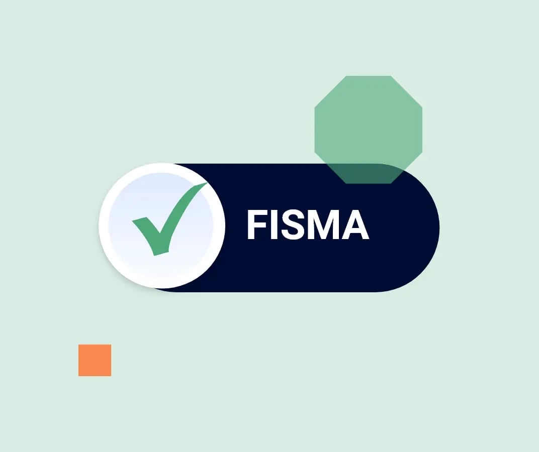 Graphic showing a dark rounded banner labelled 'FISMA' with a green checkmark