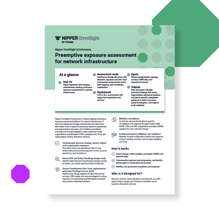 Resource: Preemptive exposure assessment for network infrastructure (Nipper OmniSight) Resource: Preemptive exposure assessment for network infrastructure (Nipper OmniSight)