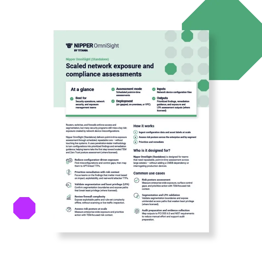 Resource: Scaled network exposure and compliance assessments (Nipper OmniSight) Resource: Scaled network exposure and compliance assessments (Nipper OmniSight)