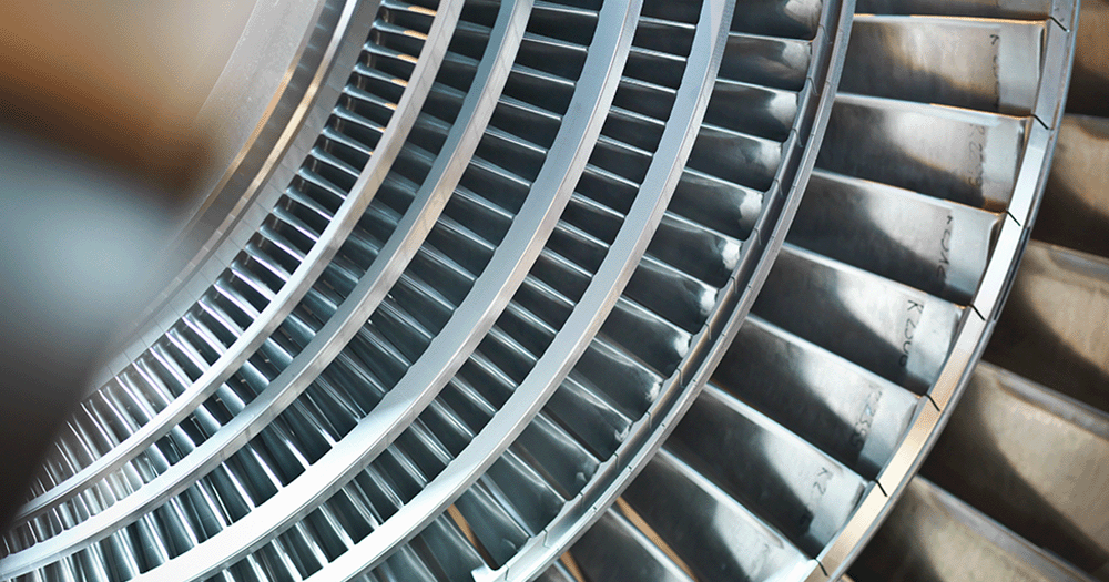 Close up of turbine in power station.